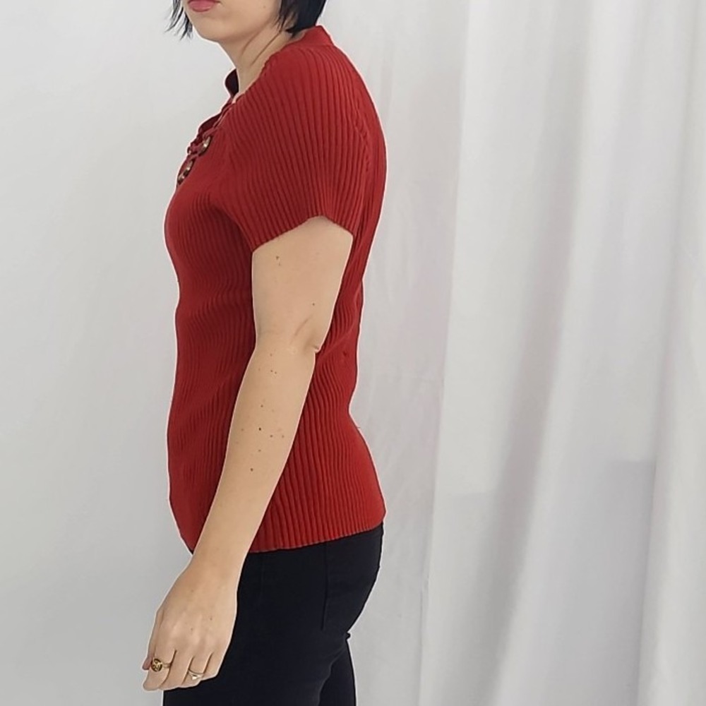Y2K Rusty Red Ribbed Top - Picture 2 of 5